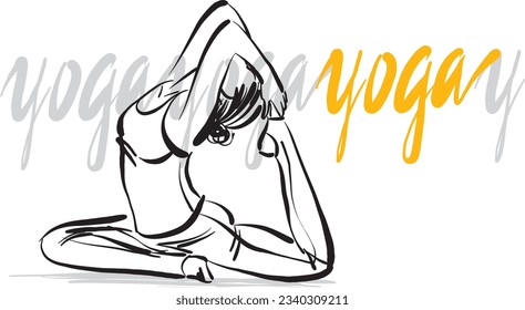 pretty woman 3 yoga workout fitness pose relaxing lettering vector illustration