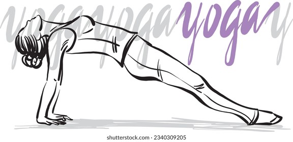 pretty woman 4 yoga workout fitness pose relaxing lettering vector illustration