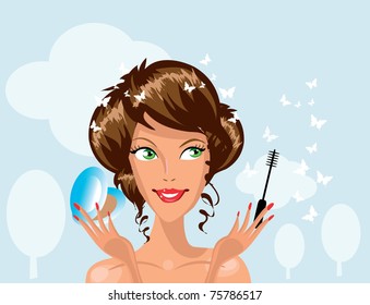Pretty woman applying make up