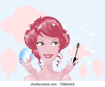 Pretty woman applying make up