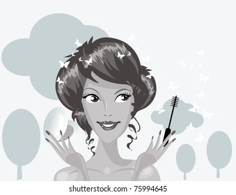 Pretty woman applying make up