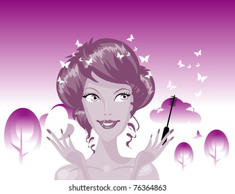 Pretty woman applying make up