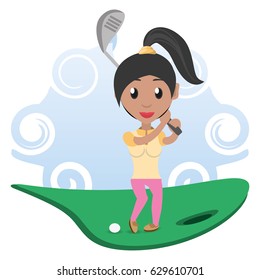 pretty woman athlete playing golf
