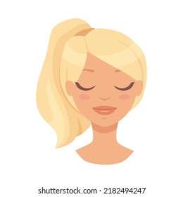 Young Girl face with ponytail hair from side view vector icon