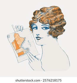Pretty woman chromolithograph art vector element. Woman portrait, isolated vector. Vintage woman art drawing illustration, woman lady female portrait old painting art print.