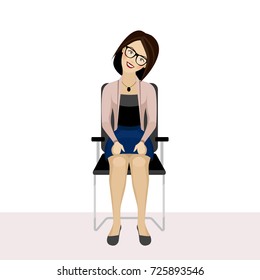 Pretty woman is doing exercise on the office chair. Business woman in healthy warm up pose. Vector illustration.
