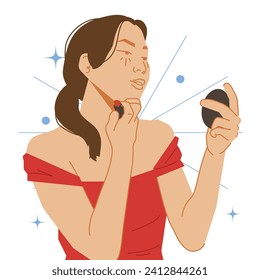 pretty woman doing makeup in flat illustration