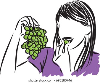 pretty woman eating grapes vector illustration