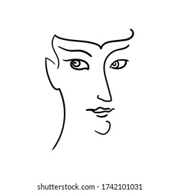 Ilustración vectorial de los elfos de la mujer bonita. Arte de línea. Minimalismo. Blanco y negro.