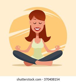pretty woman exercising yoga poses, training, concept for design, cartoon character, vector illustration