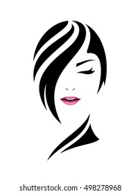 Pretty woman face in hairs silhouette. Care concept vector illustration.