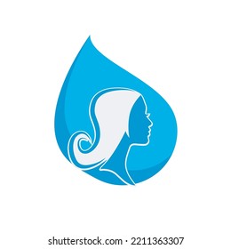 Pretty woman face with long hair silhouette illustration. Female hair beauty salon logo or symbol.