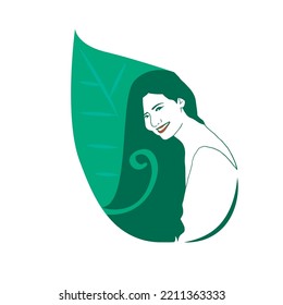 Pretty woman face with long hair silhouette illustration. Female hair beauty salon logo or symbol.