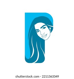 Pretty woman face with long hair silhouette illustration. Female hair beauty salon logo or symbol.