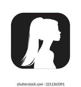 Pretty woman face with long hair silhouette illustration. Female hair beauty salon logo or symbol.