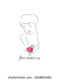 Pretty Woman face made in sketch retro style. Thin line sketch. Buity and women`s day theme. Vector illustration.