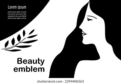 Pretty Woman face made in sketch retro style.  Vector logo and branding design for beauty centre, fashion studio, haircut salon and cosmetics.