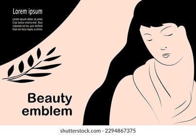 Pretty Woman face made in sketch retro style.  Vector logo and branding design for beauty centre, fashion studio, haircut salon and cosmetics.
