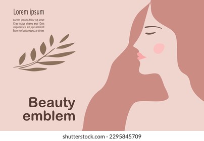 Pretty Woman face made in sketch retro style.  Vector logo and branding design for beauty centre, fashion studio, haircut salon and cosmetics.