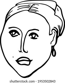 Pretty Woman Face Vector Sketch Isolated. Elegant Lady Hand Drawing Sketch Portrait. 