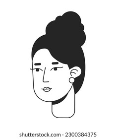 Pretty woman with fancy party hairstyle monochrome flat linear character head. Editable outline hand drawn human face icon. Classy lady 2D cartoon spot vector avatar illustration for animation