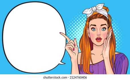 pretty woman with finger point and okay gesture Pop Art Comic Style