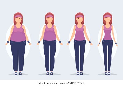Pretty Woman Fitness Stages - Vector Illustration