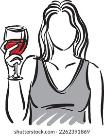 pretty woman with glass of wine drinking concept vector illustration