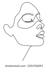 Pretty Woman with her Eyes Closed in Minimal One Line Art Drawing