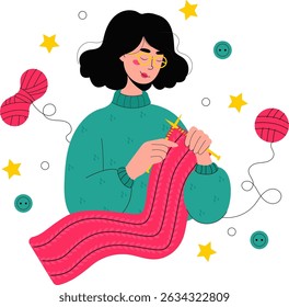 pretty woman knitting vector illustration