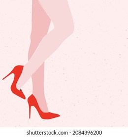 Pretty woman legs in red pumps high heels vector illustration. Classy feminine fashion background. Girl boss power graphic design.