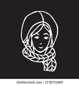 Pretty woman. Line art. Winter story