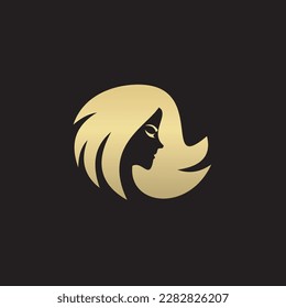 pretty woman logo design in golden color, perfect for beauty, hairstyle company.