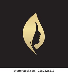 pretty woman logo design in golden color, perfect for beauty, hairstyle company.