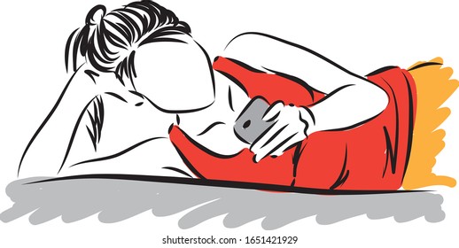 pretty woman looking at cellphone vector illustration