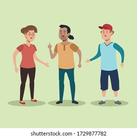 pretty woman and men talking with casual clothes, vector illustration