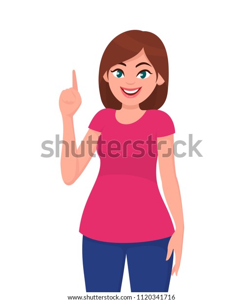 Pretty Woman Pointing Copy Space Smiling Stock Vector (Royalty Free ...