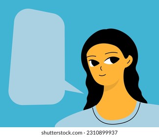 Pretty woman portrait with speech bubble. Female avatar. Character with empty space for text, message

