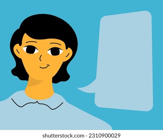 Pretty woman portrait with speech bubble. Female avatar. Character with empty space for text, message
