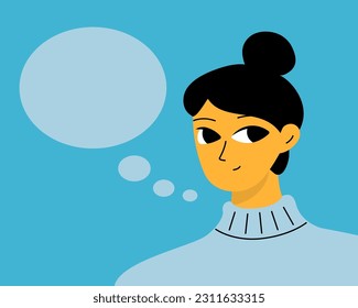 Pretty woman portrait with speech bubble. Female avatar. Character with empty space for text, message
