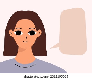 Pretty woman portrait with speech bubble. Female avatar. Character with empty space for text, message

