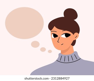 Pretty woman portrait with speech bubble. Female avatar. Character with empty space for text, message
