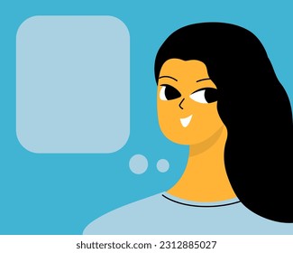 Pretty woman portrait with speech bubble. Female avatar. Character with empty space for text, message
