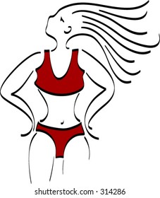 Pretty woman in a red bikini.