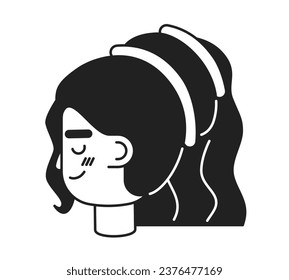 Pretty woman side view monochrome flat linear character head. Arabian brunette woman. Editable outline hand drawn human face icon. 2D cartoon spot vector avatar illustration for animation