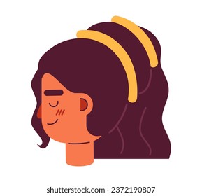 Pretty woman side view semi flat vector character head. Arabian brunette woman. Editable cartoon avatar icon. Face emotion. Colorful spot illustration for web graphic design, animation