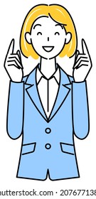 A pretty woman in a suit posing pointing her finger. illustration vector
