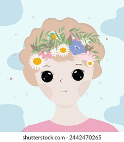 pretty woman surrounded by flowers. Vector illustration