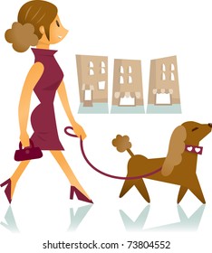 pretty woman walking a dog /pretty woman walking a dog in town