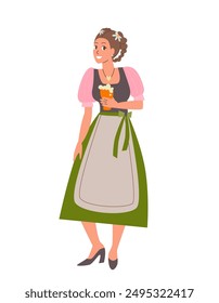 Pretty Woman wearing dirndl. Traditional Bavarian Clothing illustration. Beer festival celebration 